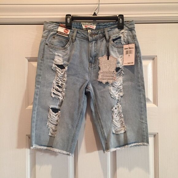 Hot Kiss Distressed Bermuda Shorts - Picture 1 of 7